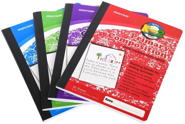 Alt view image 3 of 5 - Primary Composition Notebook, 24 units 6-4 Pack, Assorted Colors, 80 Sheets, 7.5in x 9.75in, 1/2 Sheet, Ruled with Drawing Area, Flexible Hardcover Journal, Grades K-2, School & Home Use