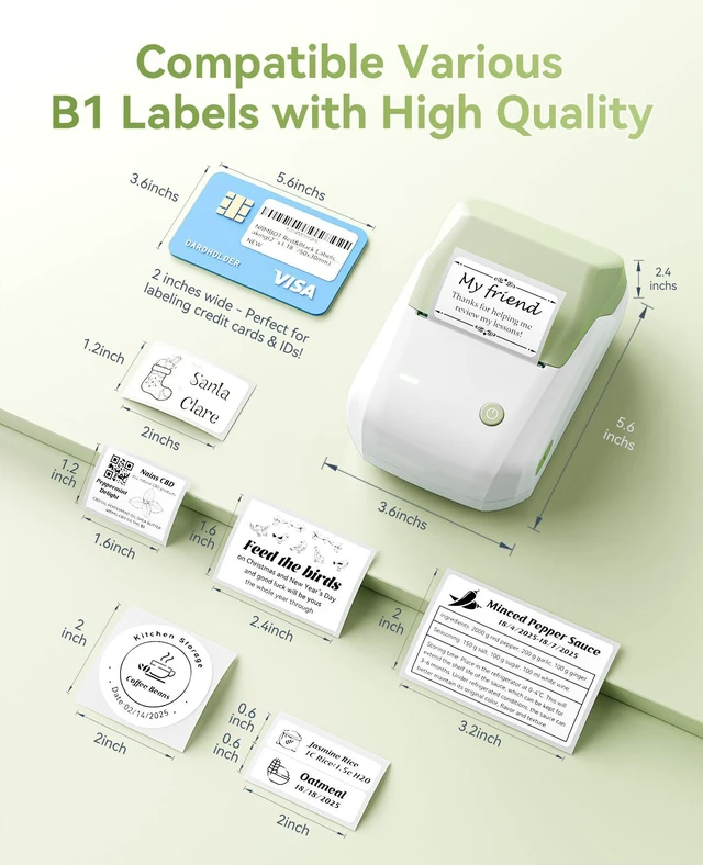 Alt view image 2 of 7 - B1 Label Maker, 2Inch Bluetooth Label Printer for Home, Green Label Maker Machine Support Smartphones & PC for Small Business, School, Office, Came with 1 Roll White Label(2x1.2'')