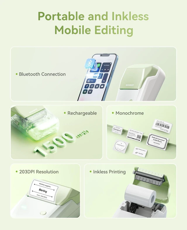 Alt view image 7 of 7 - B1 Label Maker, 2Inch Bluetooth Label Printer for Home, Green Label Maker Machine Support Smartphones & PC for Small Business, School, Office, Came with 1 Roll White Label(2x1.2'')