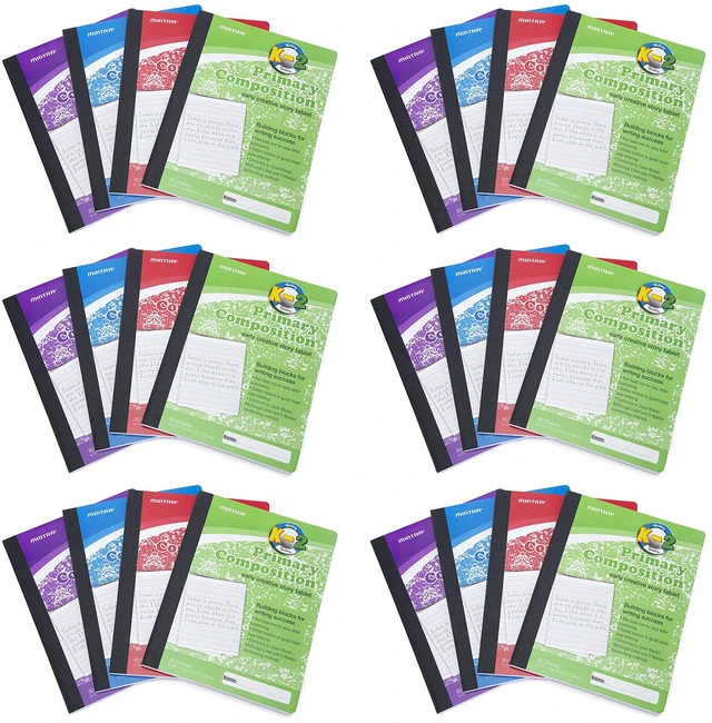 Alt view image 2 of 7 - Primary Composition Notebook, 24 units 6-4 Pack, Assorted Colors, 80 Sheets, 7.5in x 9.75in, Full Sheet, Ruled with Drawing Area, Flexible Hardcover Journal, Grades K-2, School & Home Use