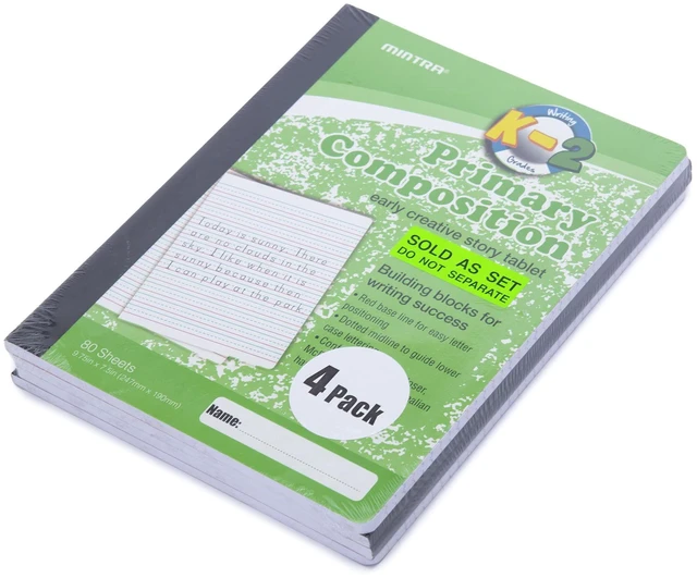 Alt view image 2 of 5 - Primary Composition Notebook, 4 Pack, Assorted Colors 80 Sheets, 7.5in x 9.75in, Full Sheet, Ruled with Drawing Area, Flexible Hardcover Journal, Grade K-2, School & Home Use