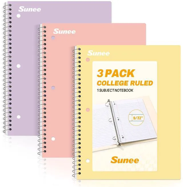 Main image of Spiral Notebooks, 3 Pack, 1-Subject, College Ruled Paper, 8" x 10-1/2", 70 Sheets per Notebook, Pastel Colors Spiral Notebooks for School
