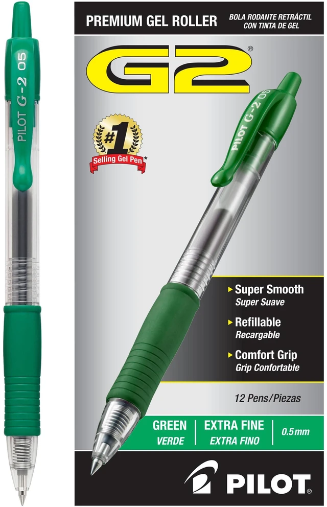 Main image of G2 Premium Rolling Ball Gel Pens, 0.5mm, Green Ink, 12-Pack