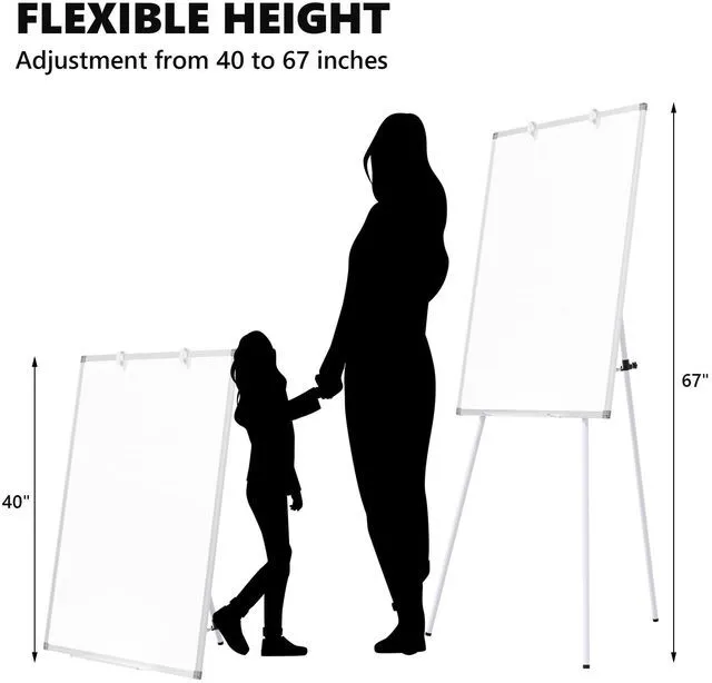 Alt view image 3 of 7 - Large Whiteboard Easel with Stand, 40" x 28" Portable Standing Magnetic Dry Erase White Board, Tripod Height Adjustable Flip Chart Easel for Home Office Classroom School, Silver