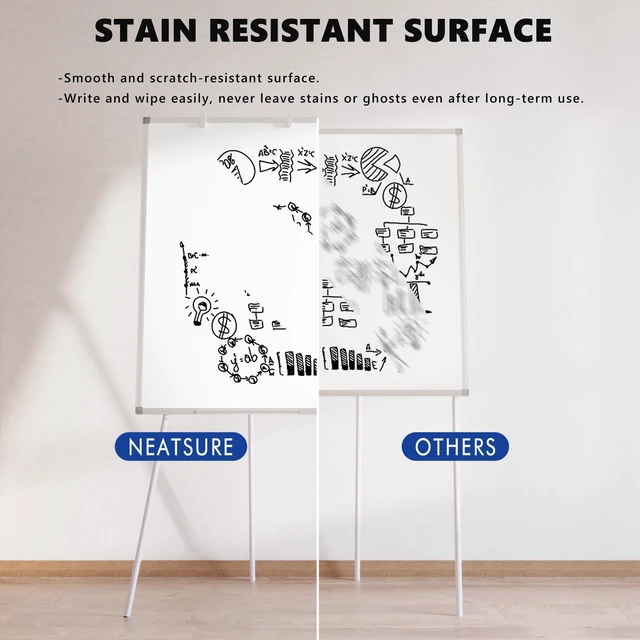 Alt view image 4 of 7 - Large Whiteboard Easel with Stand, 40" x 28" Portable Standing Magnetic Dry Erase White Board, Tripod Height Adjustable Flip Chart Easel for Home Office Classroom School, Silver