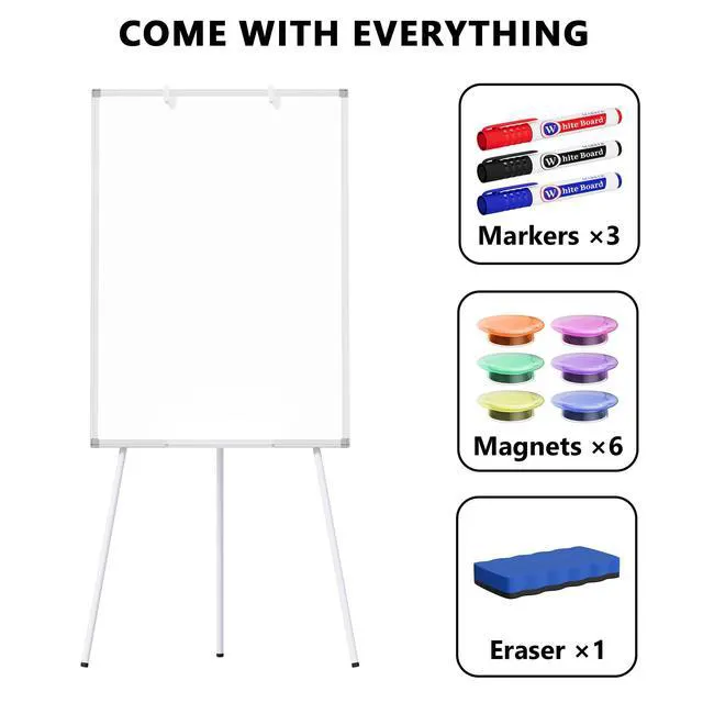 Alt view image 6 of 7 - Large Whiteboard Easel with Stand, 40" x 28" Portable Standing Magnetic Dry Erase White Board, Tripod Height Adjustable Flip Chart Easel for Home Office Classroom School, Silver