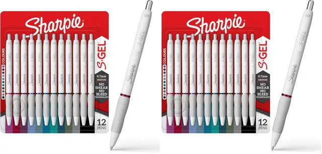 Main image of S-Gel Pens,Fashion Barrel Gel Pens,Pearl White Body,Medium (0.7mm) Point,Bold Ink Colors,12 Count (Pack of 2)