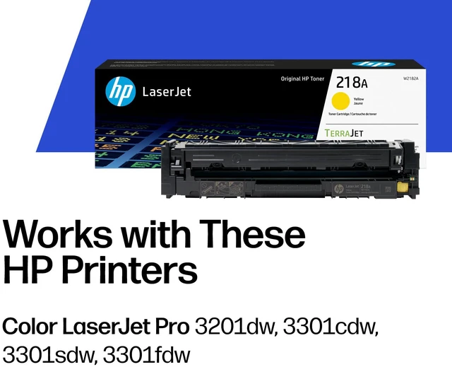 Alt view image 2 of 7 - 218A Yellow Toner Cartridge | Works with Color LaserJet Pro 3201, MFP 3301 Series | W2182A