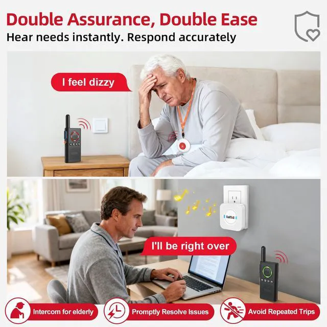 Alt view image 3 of 7 - Caregiver Pager Wireless Alert Button Home Wireless Intercom System Easy Use, Walkie Talkies for Seniors Long Range Room Intercoms 2 Way Radio for Elderly/Patient/Adults/Home/Office