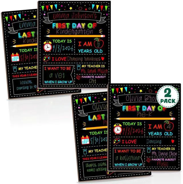 Main image of 2PCS First Day of School Sign, Double-Sided 1st Last Day Chalkboard 10 × 12 Inches, Reusable Pre-K Board, Easy to Clean Back to School Sign Board for Kids