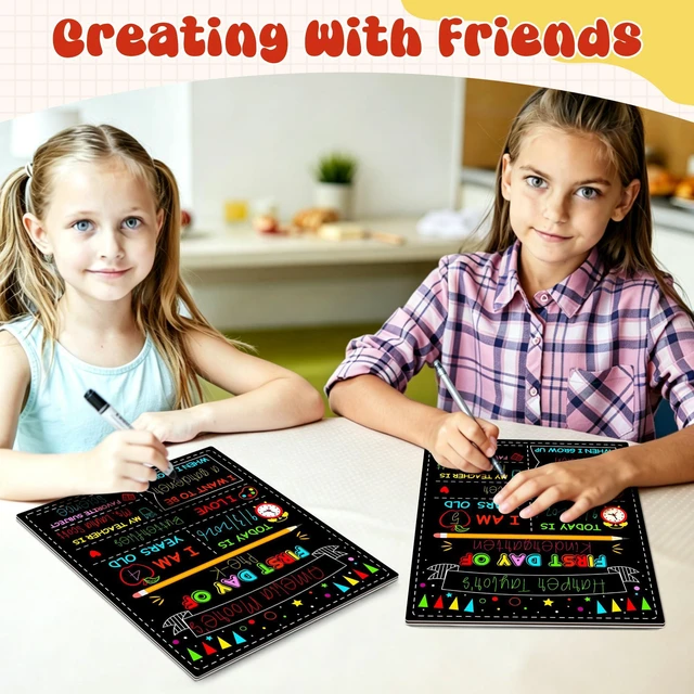 Alt view image 5 of 7 - 2PCS First Day of School Sign, Double-Sided 1st Last Day Chalkboard 10 × 12 Inches, Reusable Pre-K Board, Easy to Clean Back to School Sign Board for Kids