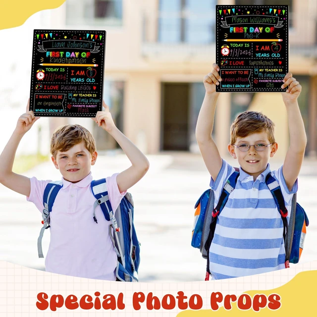 Alt view image 6 of 7 - 2PCS First Day of School Sign, Double-Sided 1st Last Day Chalkboard 10 × 12 Inches, Reusable Pre-K Board, Easy to Clean Back to School Sign Board for Kids