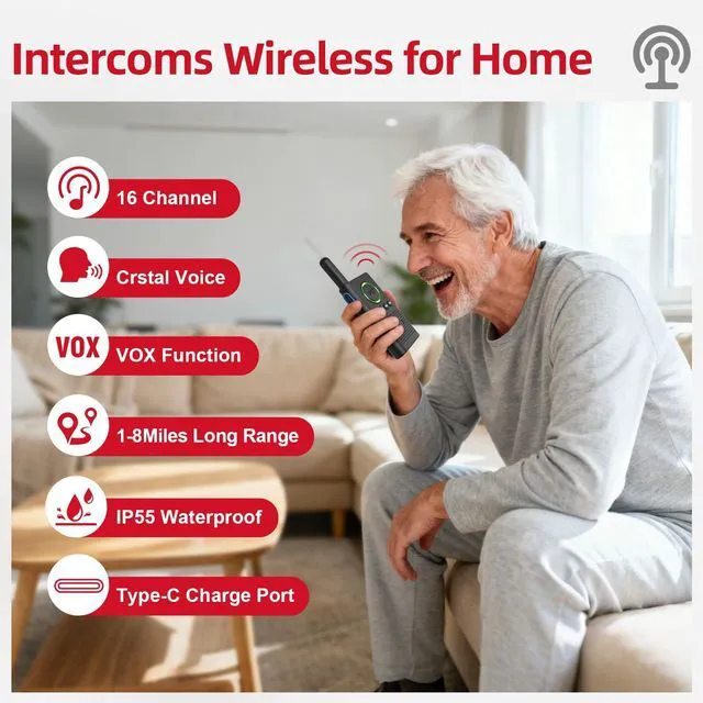 Alt view image 5 of 7 - Caregiver Pager Wireless Alert Button Home Wireless Intercom System Easy Use, Walkie Talkies for Seniors Long Range Room Intercoms 2 Way Radio for Elderly/Patient/Adults/Home/Office