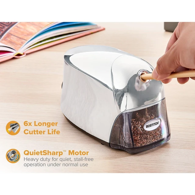 Alt view image 3 of 5 - Office QuietSharp Executive Heavy Duty Electric Pencil Sharpener, Colored-Pencil Compatible, Silver Chrome
