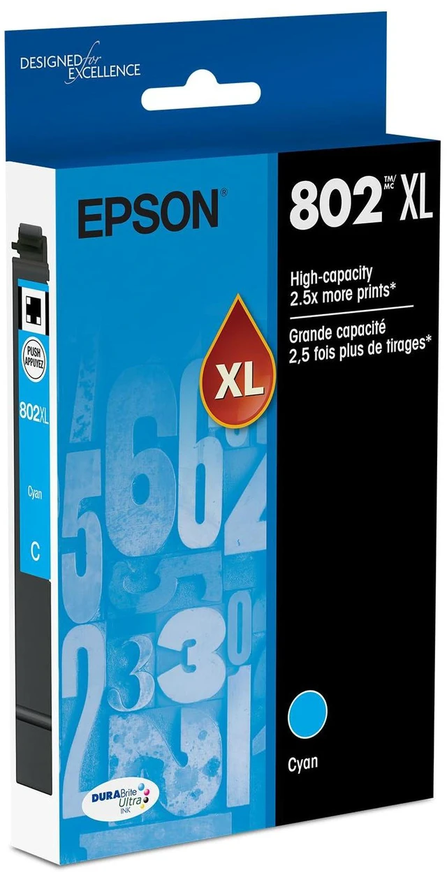 Main image of 802XL Genuine High Capacity Cyan Ink Cartridge T802XL220 Works With WorkForce Pro WF-4720 WF-4730 WF-4734 WF-4740 Inkjet Printers