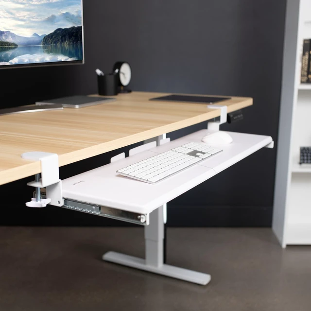 Alt view image 2 of 7 - White Extra Large Clamp-on 34 x 11 in Keyboard Tray, MOUNT-KB15EW Extra Long Under Desk Keyboard & Mouse Tray, Slide Out Platform, Extra Sturdy C-Clamp Mount System, Computer Drawer
