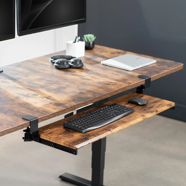 Alt view image 2 of 7 - Vintage Brown Extra Large Clamp-on 34"x11" Keyboard Tray, MOUNT-KB15EN Extra Long Under Desk Keyboard & Mouse Tray, Slide Out Platform, Extra Sturdy C-Clamp Mount System, Computer Drawer