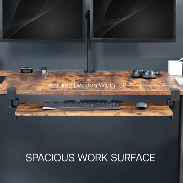 Alt view image 5 of 7 - Vintage Brown Extra Large Clamp-on 34"x11" Keyboard Tray, MOUNT-KB15EN Extra Long Under Desk Keyboard & Mouse Tray, Slide Out Platform, Extra Sturdy C-Clamp Mount System, Computer Drawer