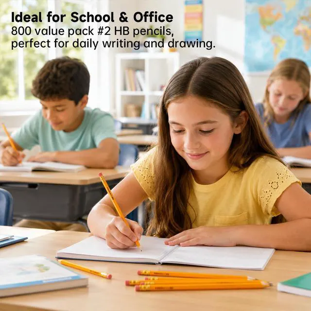 Alt view image 2 of 7 - 800 Pack #2 HB Pencils Pre-Sharpened, Bulk Pencils with Erasers Break-Resistant Yellow Pencils, Bulk Pack Graphite Pencils for Teacher & Students, Back to School Supplies