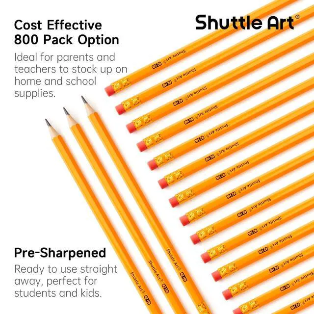 Alt view image 3 of 7 - 800 Pack #2 HB Pencils Pre-Sharpened, Bulk Pencils with Erasers Break-Resistant Yellow Pencils, Bulk Pack Graphite Pencils for Teacher & Students, Back to School Supplies