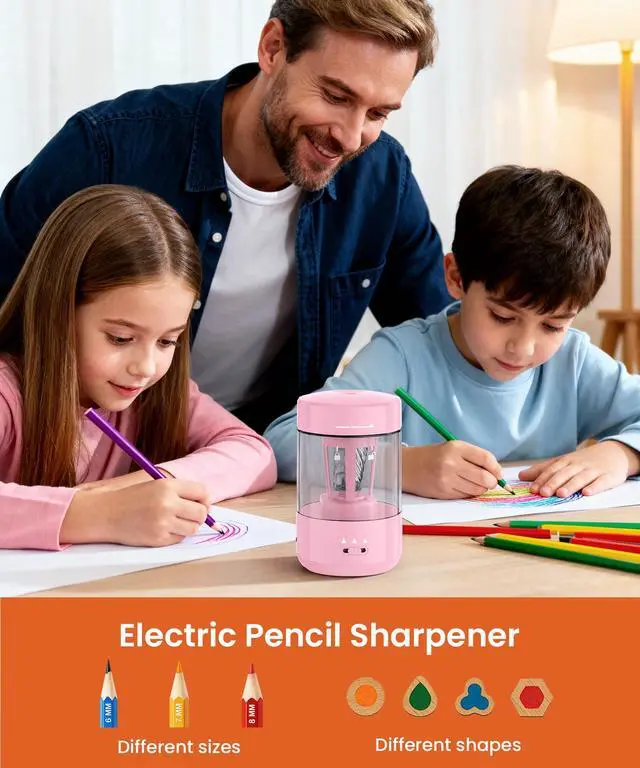 Alt view image 3 of 7 - Electric Pencil Sharpener for Classroom, Fully Automatic, Light Pink Type-C Rechargeable, Auto In/Out, 2000mAh Built-in Battery, Fast Sharpen, For 6-8mm No.2&Colored Pencils, Home, School Office