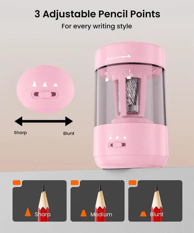 Alt view image 6 of 7 - Electric Pencil Sharpener for Classroom, Fully Automatic, Light Pink Type-C Rechargeable, Auto In/Out, 2000mAh Built-in Battery, Fast Sharpen, For 6-8mm No.2&Colored Pencils, Home, School Office