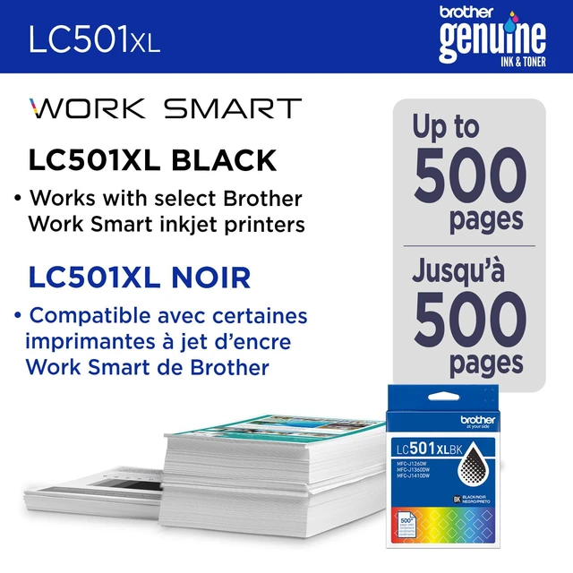 Alt view image 2 of 7 - Genuine LC501XLBK High Yield Black Ink Cartridge (for use with Work Smart 1260, 1360, and 1410 Printers)