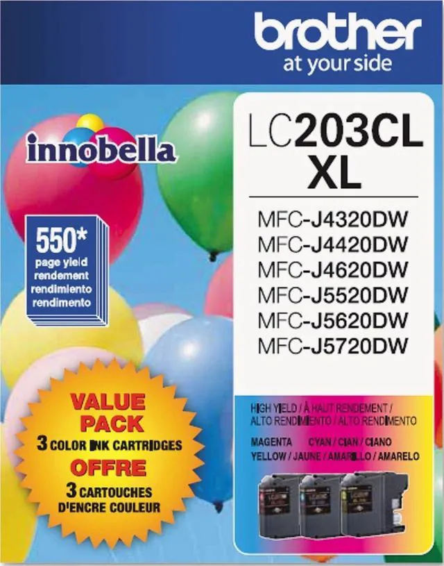 Main image of Genuine High Yield Color Ink Cartridges, LC2033PKS, 3-Pack, Cyan, Magenta, Yellow, 550 Pages, Amazon Dash Replenishment