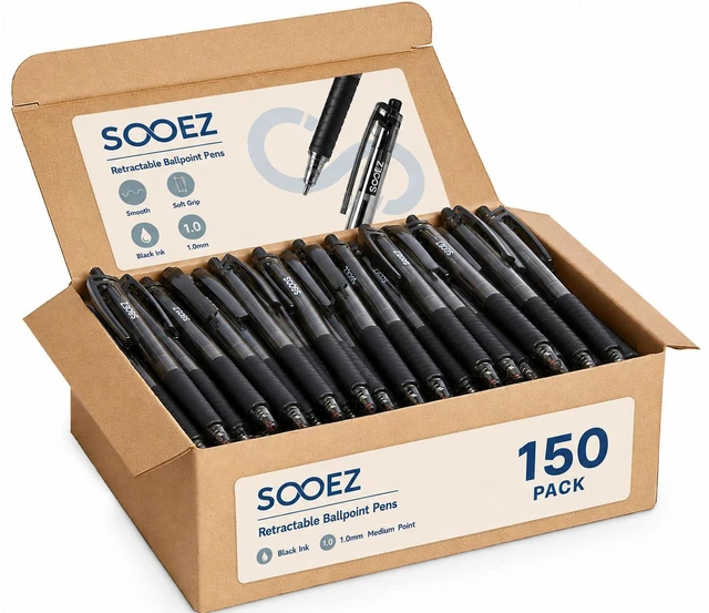 Main image of 150 Pack Bulk Pens Ballpoint, Smooth Writing Pens with Soft Grip Retractable Blue Ink Pens, Medium Point 1.0mm Pen for Journaling, Ballpoint Pen Office Supplies