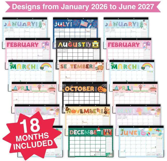 Alt view image 3 of 7 - Large Teacher Desk Calendar 2026-2027 - Desktop Calendar 2026 18-Month Academic Desk Calendars for School, Home & Office, Cute Classroom Must Haves, Back to School Teacher Gifts