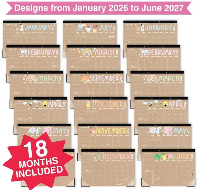 Alt view image 3 of 7 - Large Teacher Desk Calendar 2026-2027 - Desktop Calendar 2026 18-Month Academic Desk Calendars for School, Home & Office, Cute Classroom Must Haves, Back to School Teacher Gifts