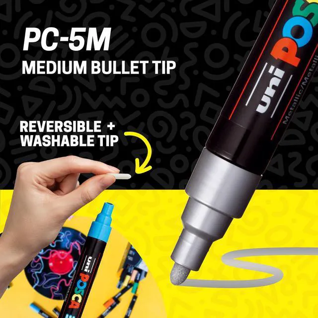 Alt view image 5 of 6 - ® PC-5M Paint Markers, 8 Count Metallic Medium Reversible Tip Set Tip size 1.82.5 mm, Water-Based Opaque Paint Pens for Rock Painting, Wood, Glass, Crafts & Art Projects