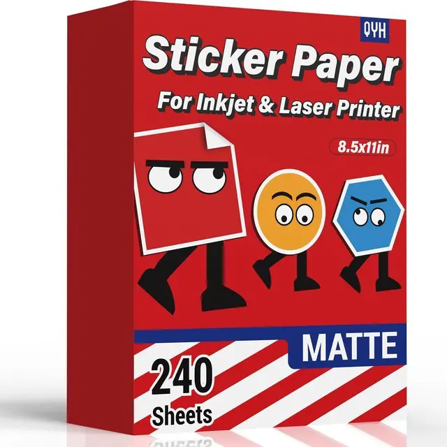 Main image of Premium Matte Printable Vinyl Sticker Paper, 240 Sheets White Bulk Waterproof, for Inkjet & Laser Printers, Compatible with Cricut, for Small Business, Fast Dry Vivid Prints 8.5x11 in
