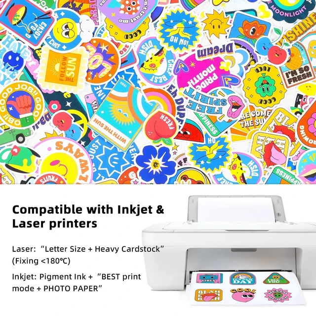 Alt view image 7 of 7 - Premium Matte Printable Vinyl Sticker Paper, 240 Sheets White Bulk Waterproof, for Inkjet & Laser Printers, Compatible with Cricut, for Small Business, Fast Dry Vivid Prints 8.5x11 in