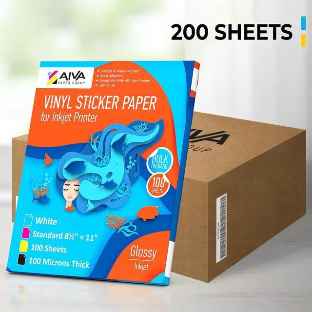 Alt view image 2 of 7 - Printable Vinyl Sticker Paper - Waterproof Decal Paper for Inkjet Printer - 200 Self-Adhesive Sheets - Glossy White - Standard Letter Size 8.5"x11"