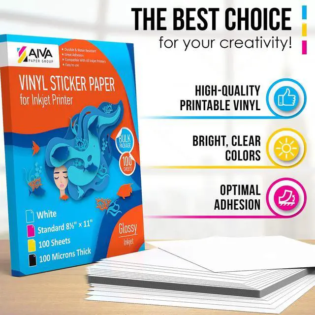 Alt view image 4 of 7 - Printable Vinyl Sticker Paper - Waterproof Decal Paper for Inkjet Printer - 200 Self-Adhesive Sheets - Glossy White - Standard Letter Size 8.5"x11"