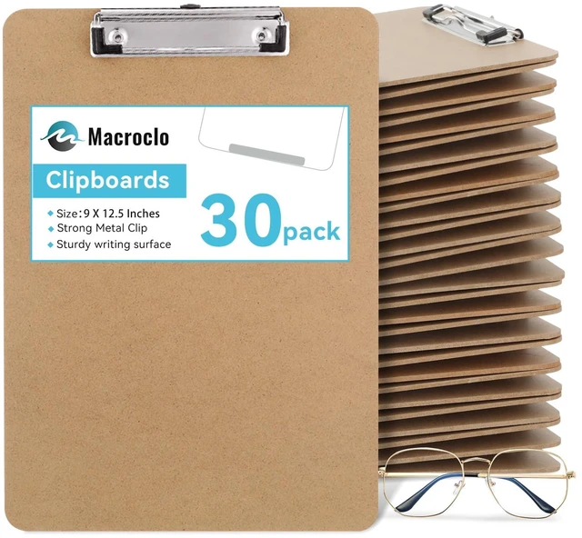 Main image of Wood Clipboards 30 Pack, Letter Size Hardboard Clip Board 8.5x11 A4 Standard Size 9" x 12.5" for Classroom, Students, Office & School Supply