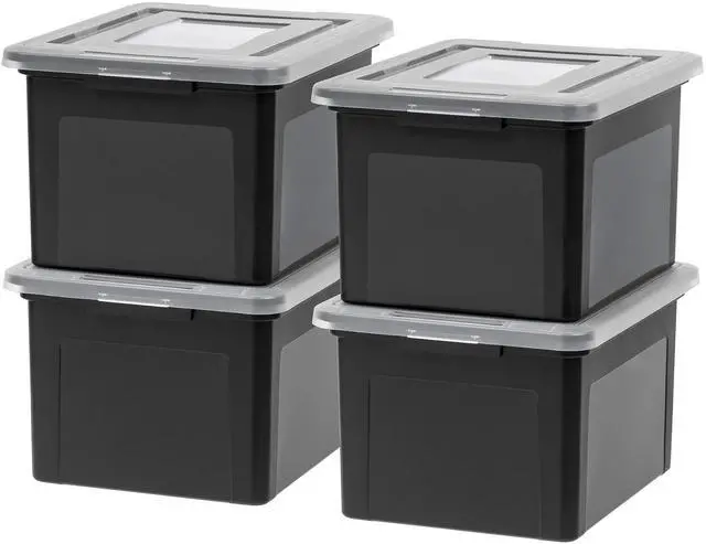 Main image of 4-Pack 35 Qt. Letter/Legal File Box with Latching Lid, Black Organize lesson plans, classroom files and teaching materials with secure storage for teachers, schools and educators