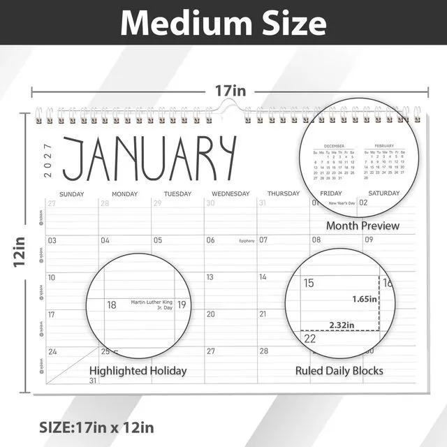 Alt view image 2 of 7 - Wall Calendar 2026-2027, 24 Months (Jun 2026-May 2028), 17"x12" Twin-Wire Binding Hanging Calendar, Premium Thick Paper, Monthly Academic Planner, for Office Home Planning & Organizing