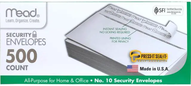 Main image of #10 Security Business Envelopes Letter Size 4-1/8" x 9-1/2" Peel and Seal, Privacy Lined, No-Window, Press-It Seal-It Self-Adhesive for Home & Office Mailing, 500 Count (740010)