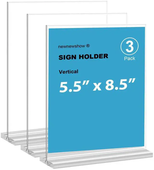 Main image of Acrylic Sign Holder 5.5x8.5 Inch 3 Pack Vertical T Shape Double-Sided Desktop Display Holder. (Optional 8.5x11 8.5x5.5 5x7 Horizontal and Vertical)