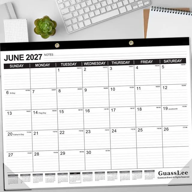 Alt view image 5 of 7 - Large Desk Calendar 2026-2027,19 Months from Jun. 2026 to Dec. 2027, 22 x 17 Inches Desktop Wall Calendar Hanging Planner with Julian Date, Notes, Reinforced Corners for School Home Office