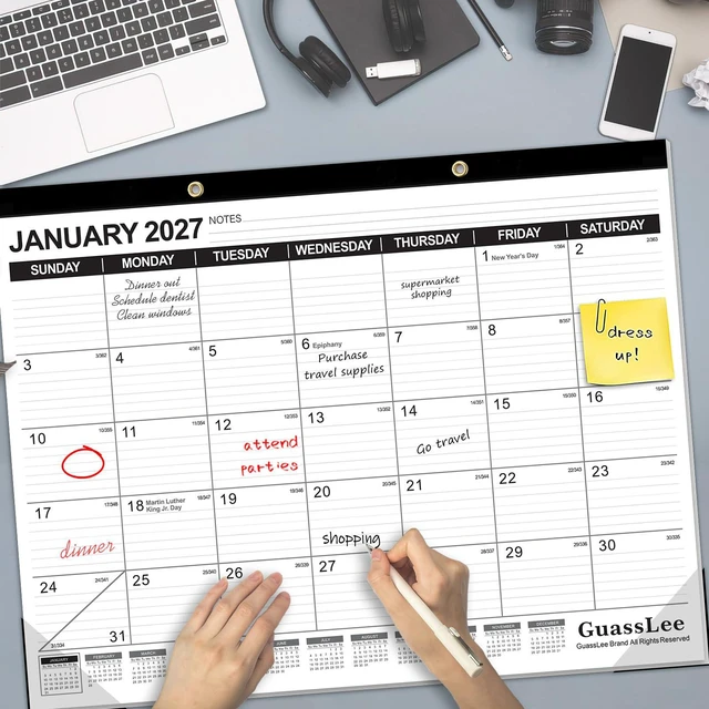 Alt view image 6 of 7 - Large Desk Calendar 2026-2027,19 Months from Jun. 2026 to Dec. 2027, 22 x 17 Inches Desktop Wall Calendar Hanging Planner with Julian Date, Notes, Reinforced Corners for School Home Office