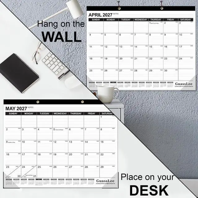 Alt view image 4 of 7 - Large Desk Calendar 2026-2027,19 Months from Jun. 2026 to Dec. 2027, 22 x 17 Inches Desktop Wall Calendar Hanging Planner with Julian Date, Notes, Reinforced Corners for School Home Office