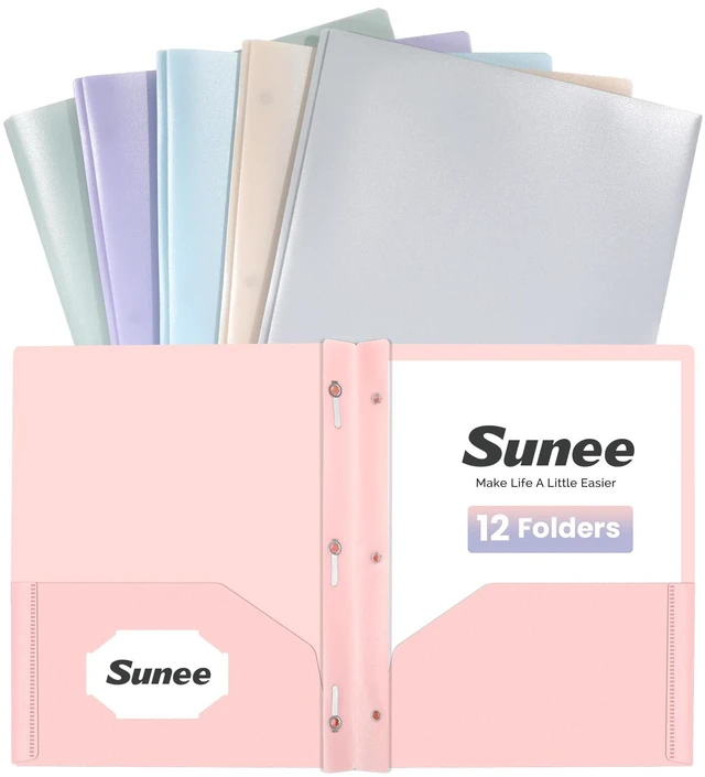 Main image of 2 Pocket Folders with Prongs (12 Pack, Pastel Colors) Plastic Folders with Pockets and Prongs Fit Letter Size, Poly Folders with Pockets for School Office Home Business
