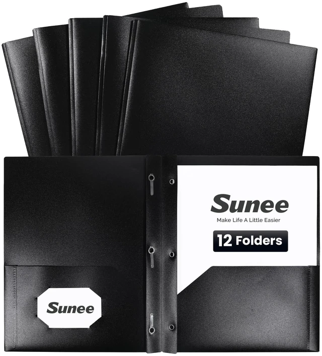 Main image of 12-Pack Black Plastic Folders with Pockets and Prongs, Letter Size, 9 x 11.5 in