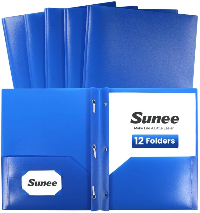 Main image of 12-Pack Blue Plastic Folders with Pockets and Prongs, Letter Size, 9 x 11.5 in