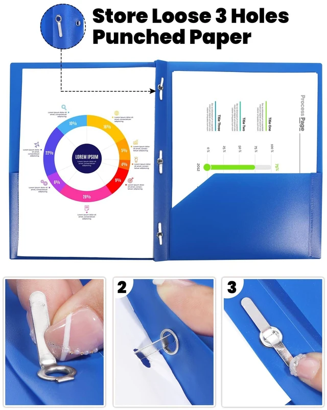 Alt view image 3 of 7 - 12-Pack Blue Plastic Folders with Pockets and Prongs, Letter Size, 9 x 11.5 in