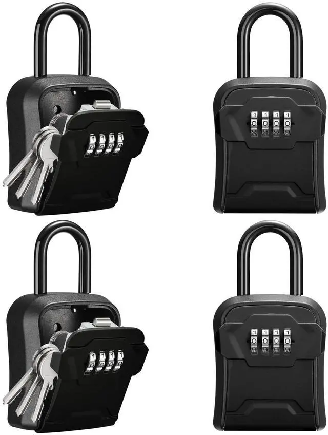Main image of Key Lock Box for House Keys Combination Lockbox with Code, 4 Black For Contractors Guest Realtor Security Storage, Apartment Doorknob, Resettable, Weatherproof, Combination, High-capacity