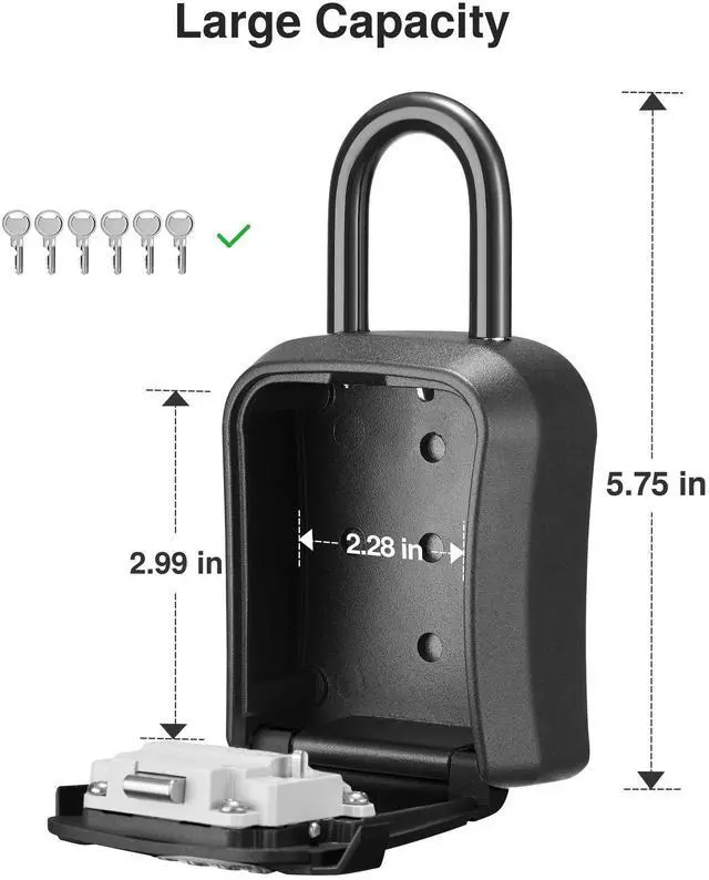 Alt view image 2 of 7 - Key Lock Box for House Keys Combination Lockbox with Code, 4 Black For Contractors Guest Realtor Security Storage, Apartment Doorknob, Resettable, Weatherproof, Combination, High-capacity